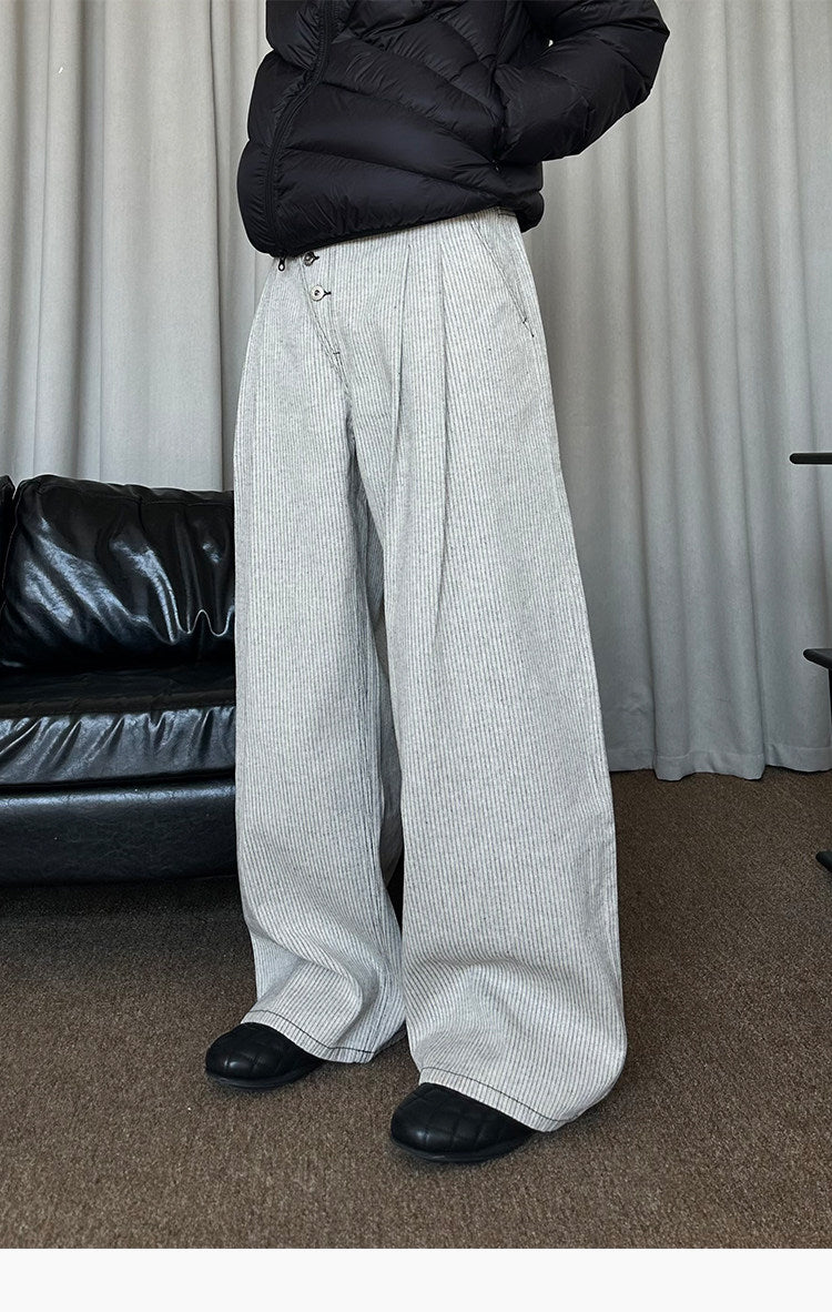 Asymmetrical Placket Button-Down Jeans