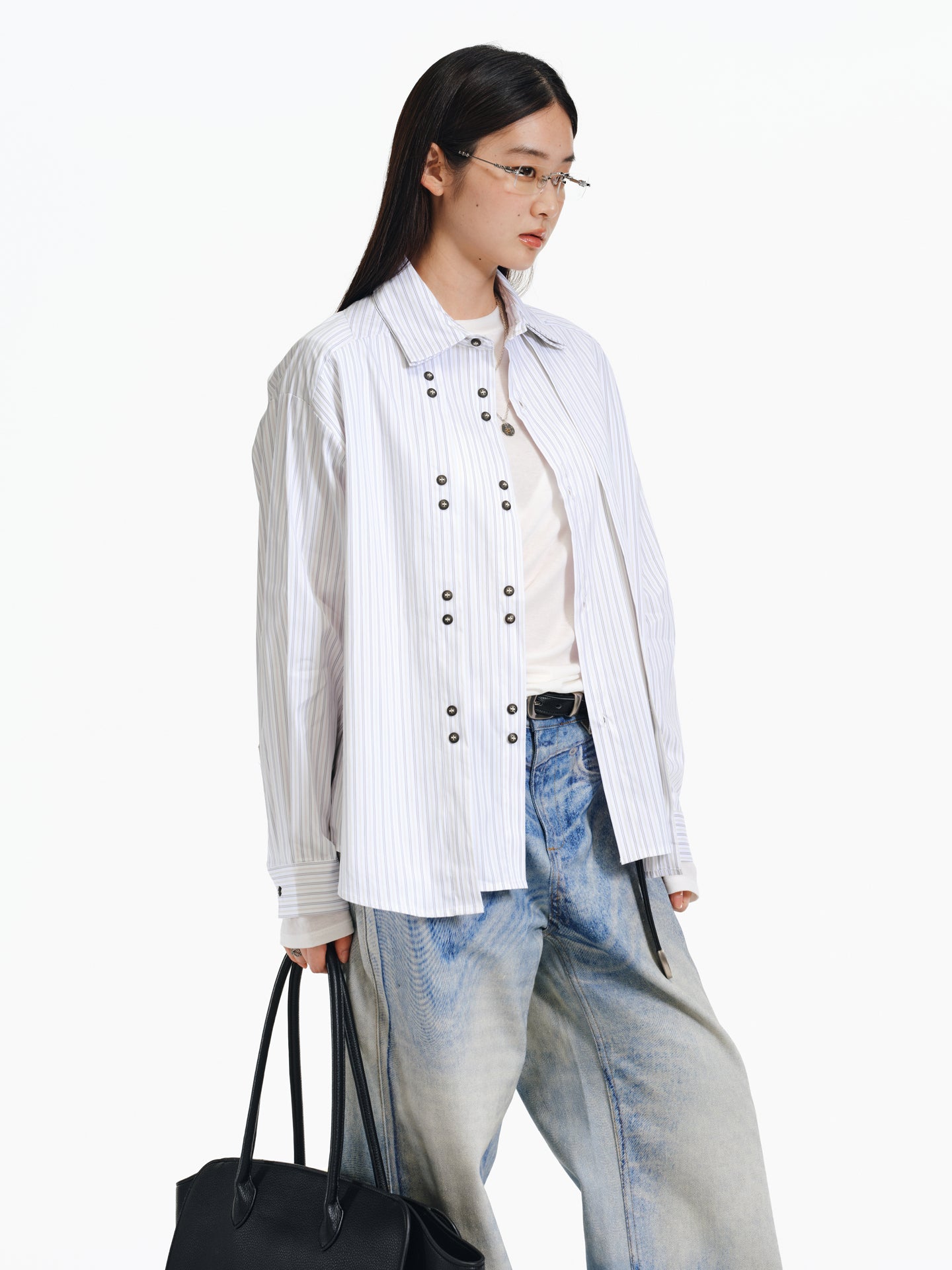 Double-breasted striped shirt