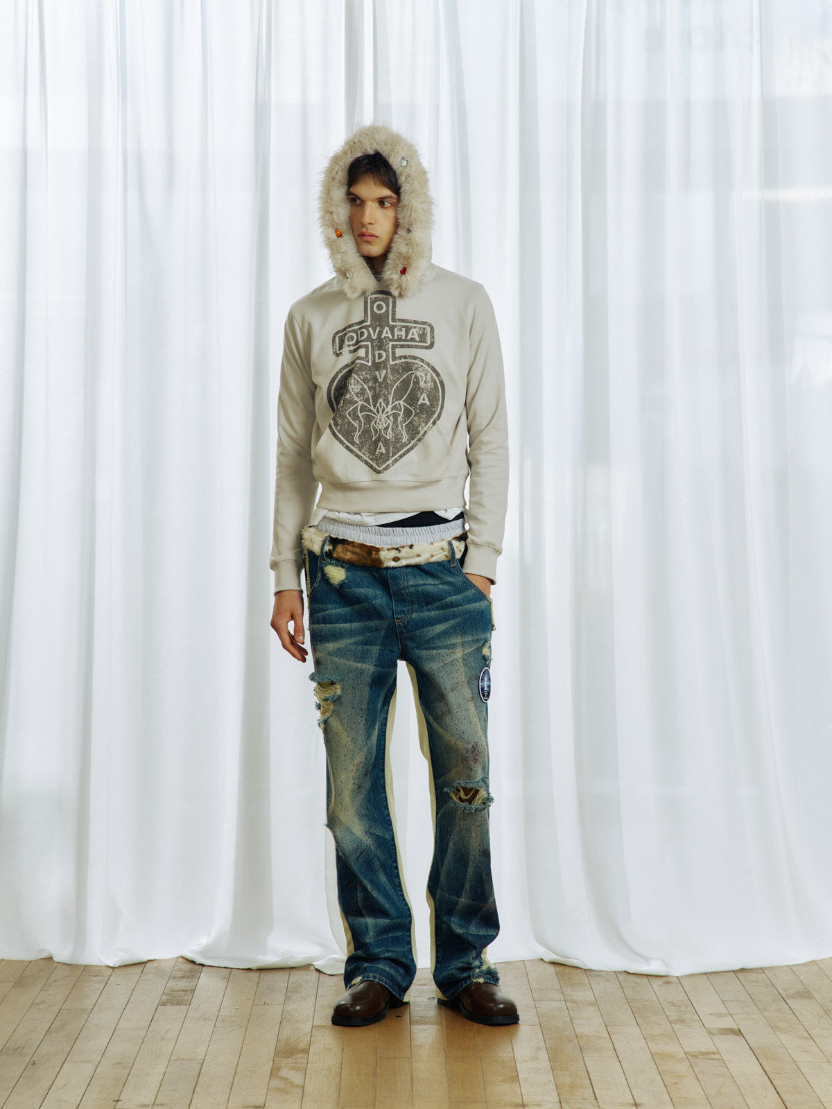 Double-Waistband Faux Two-Piece Jeans