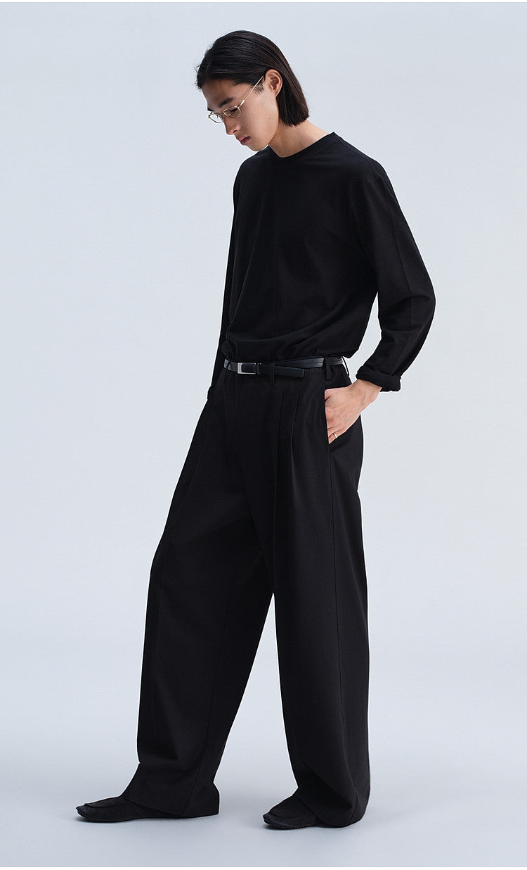Vintage-Cut Drape Blend Casual Pants