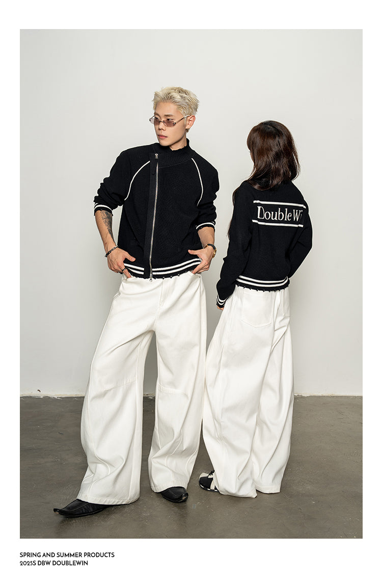 Letter Jacquard Zipper Cardigan