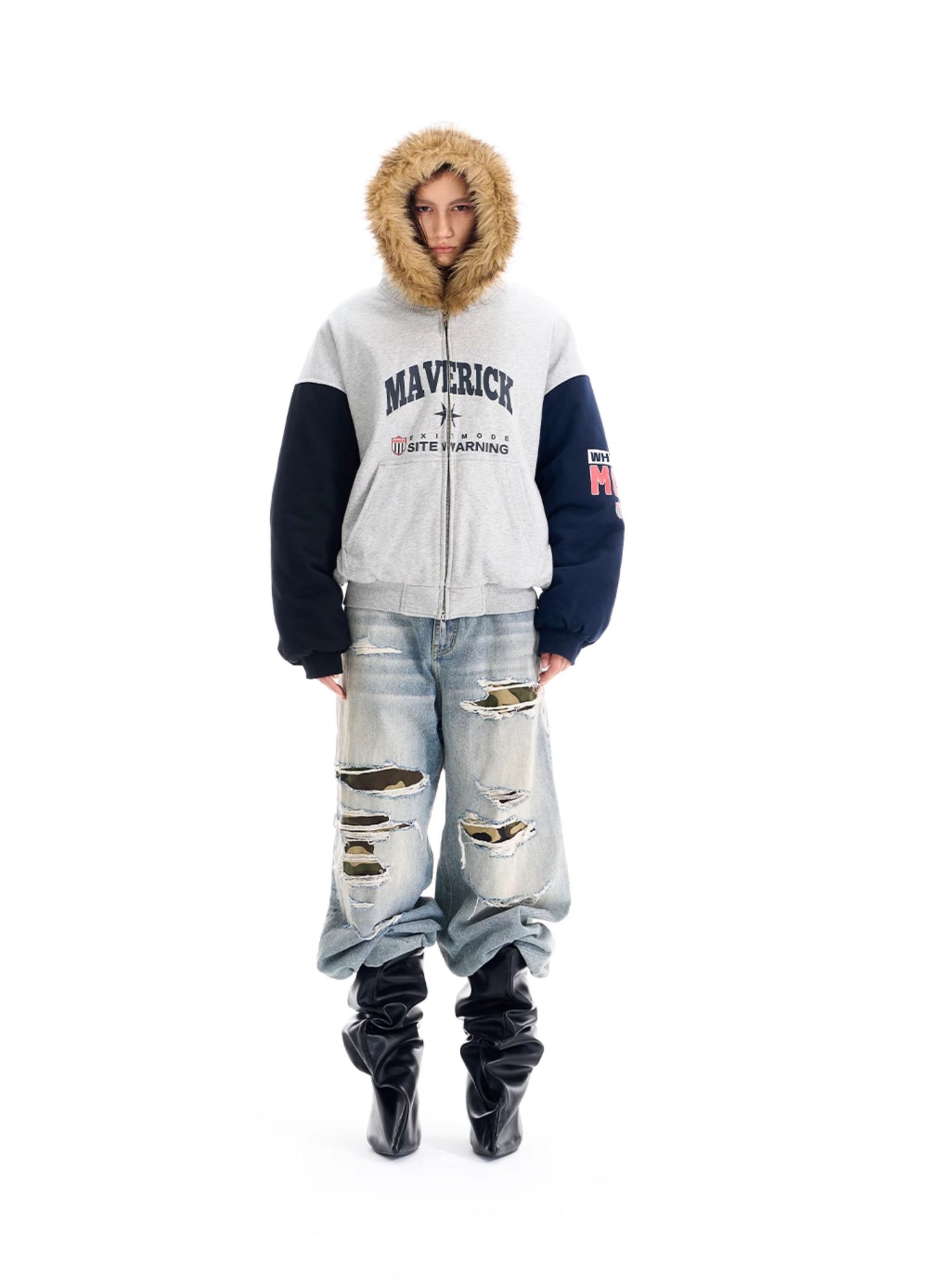 Fur Collar Print Cotton Jacket