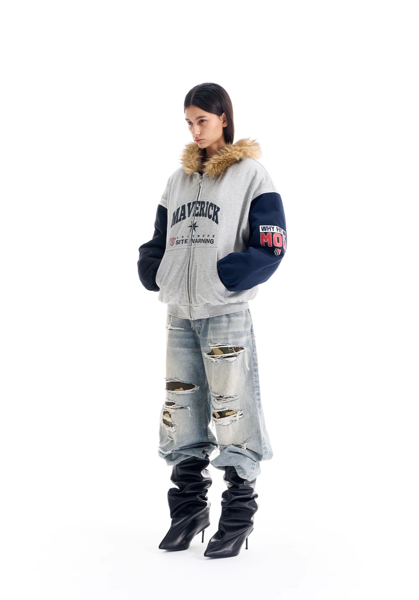 Fur Collar Print Cotton Jacket