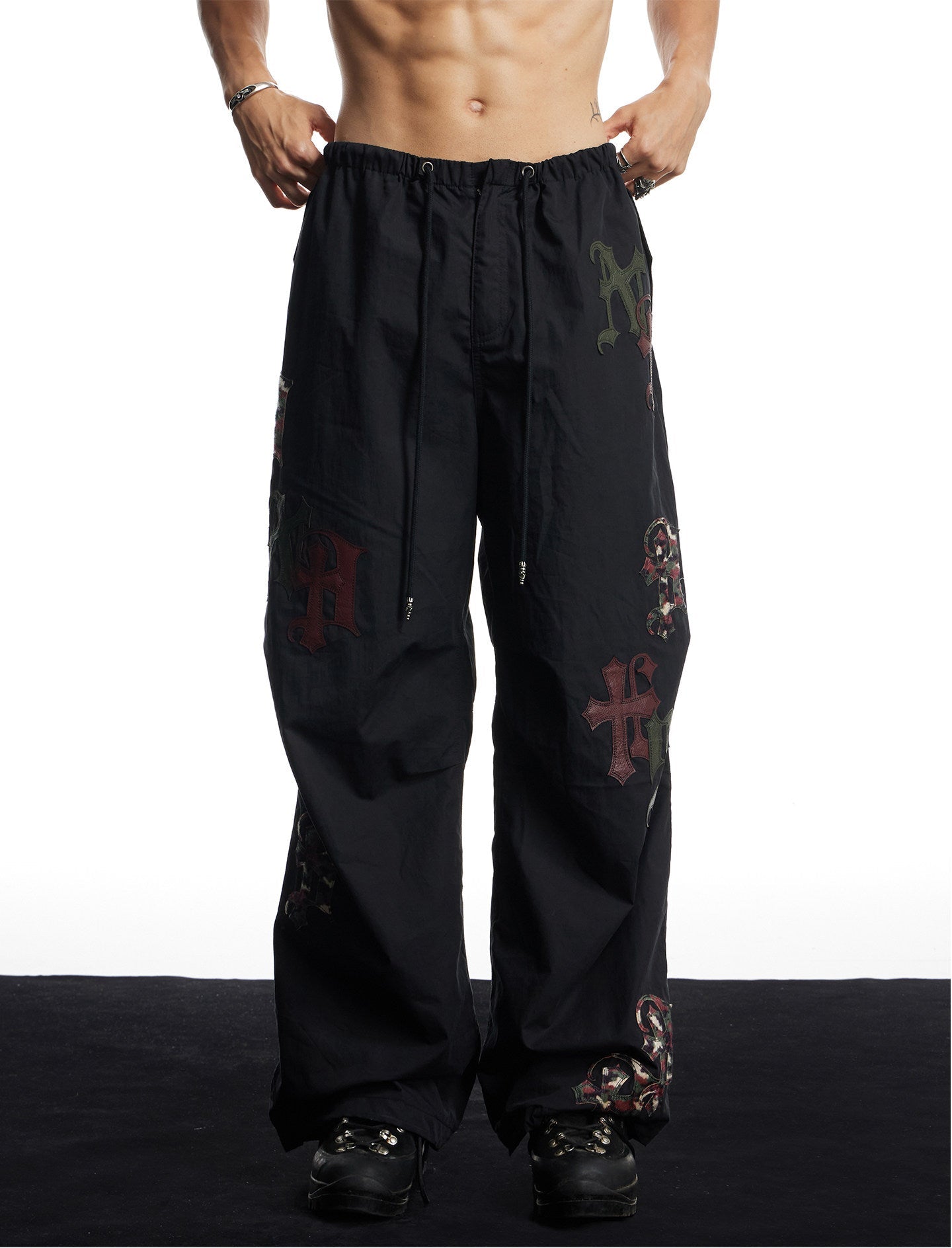 Cross-Pattern Patchwork Casual Pants
