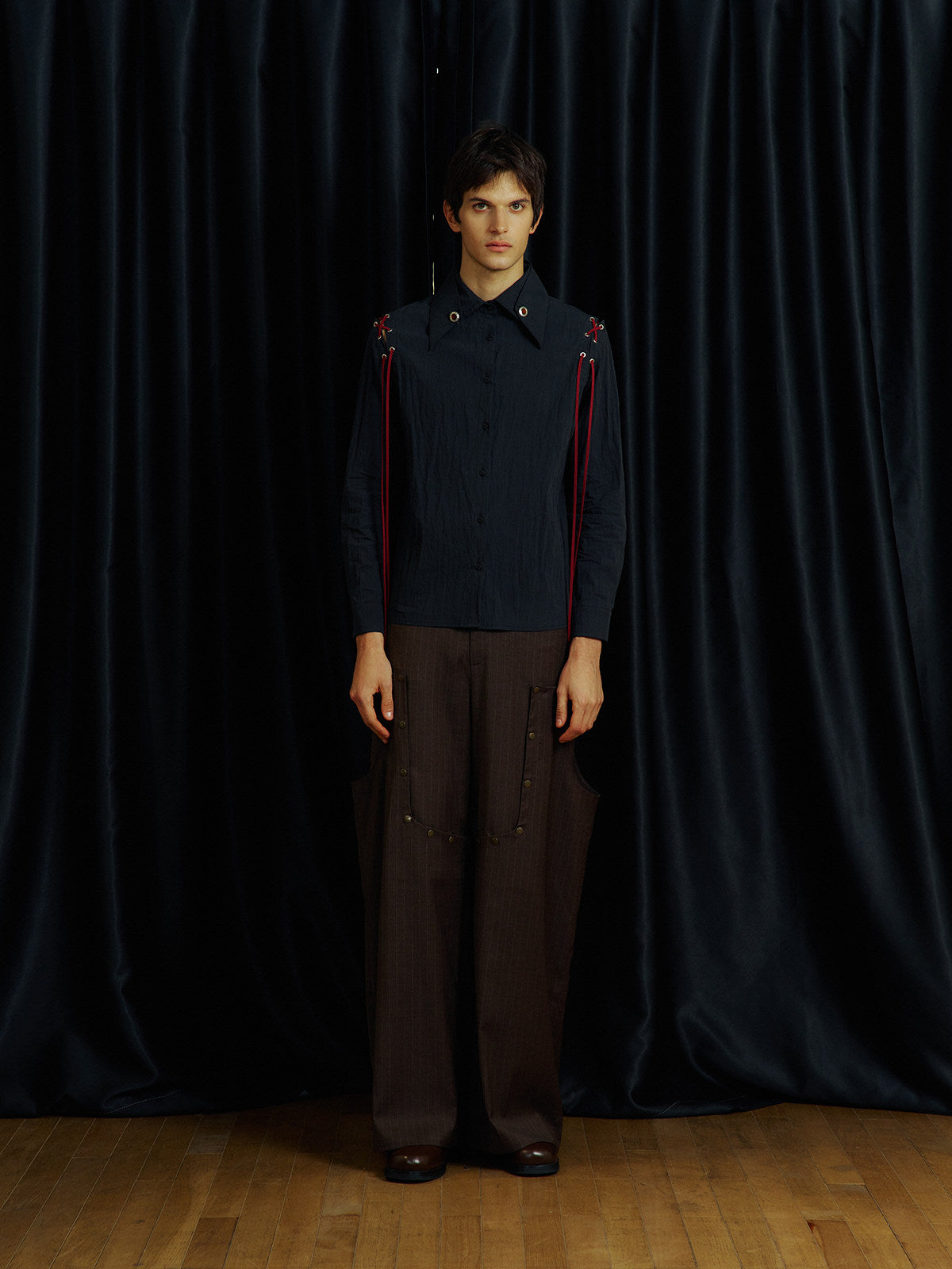 Detachable Retro Striped Wide-Leg Pants