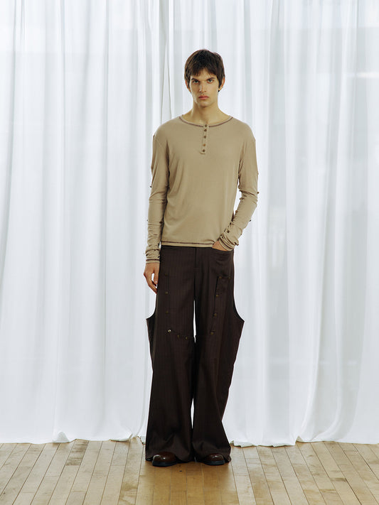 Detachable Retro Striped Wide-Leg Pants