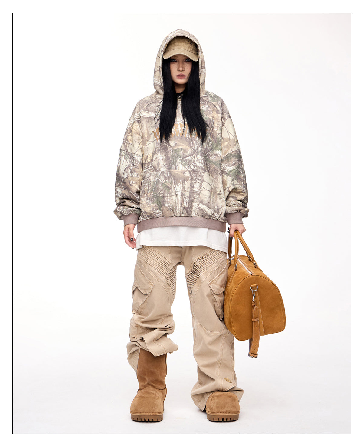 Hooded sweatshirt with camouflage branch pattern