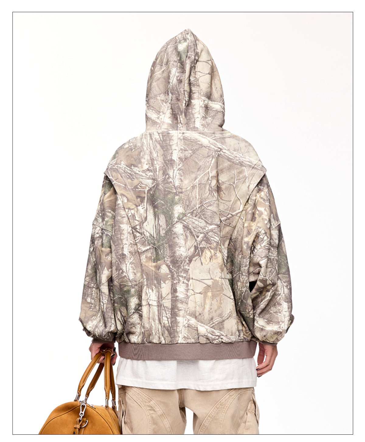 Hooded sweatshirt with camouflage branch pattern