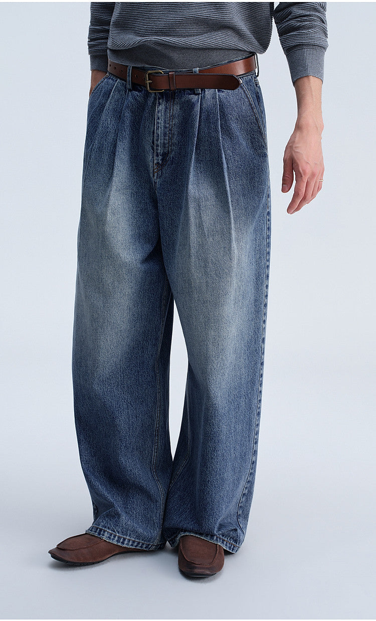 Washed Gradient Mist Double-Pleated Jeans