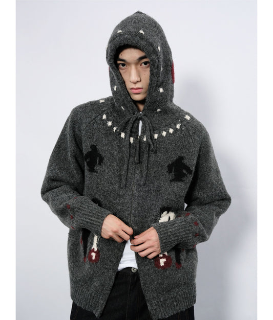 Double-Zipper Hooded Cardigan