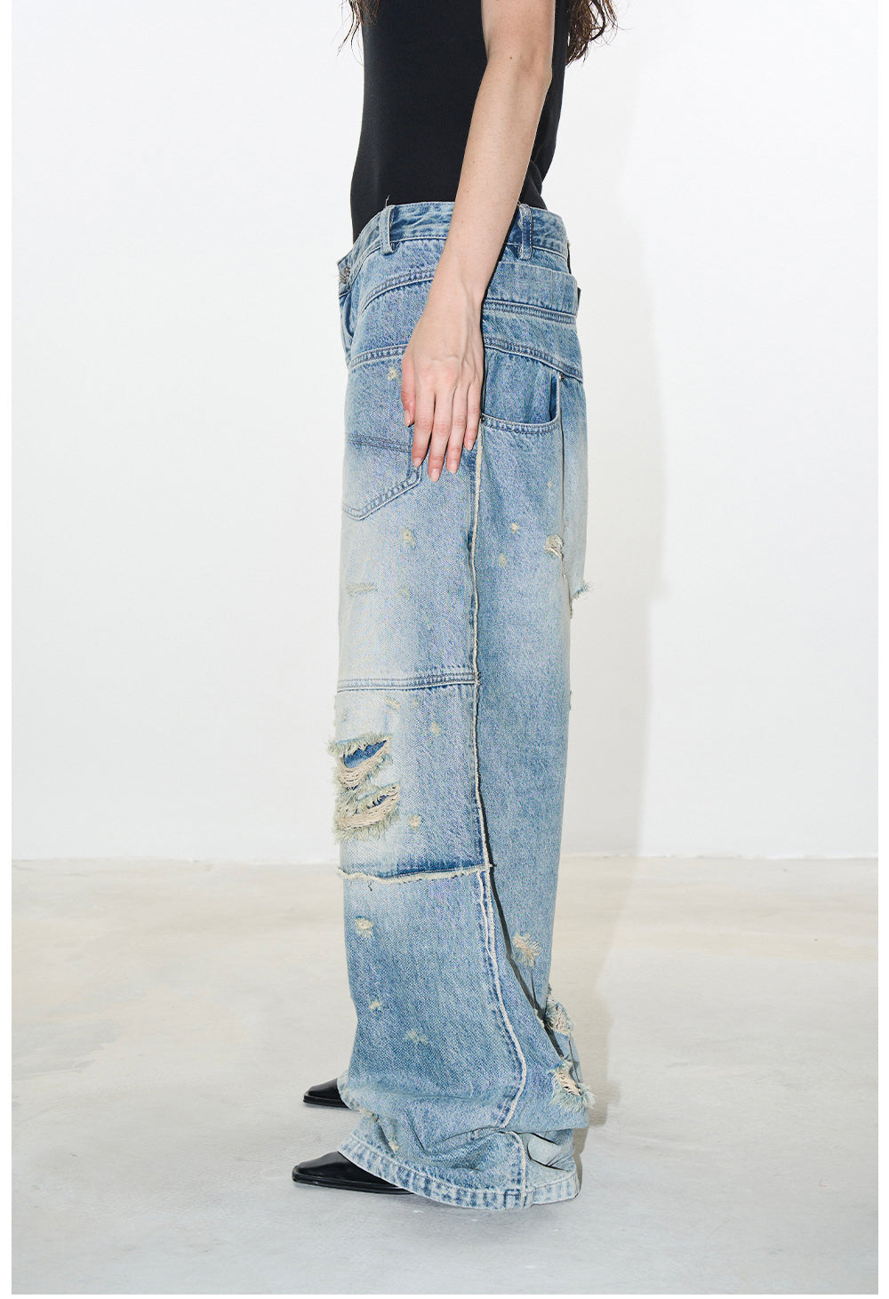 Ripped Damage Washed Denim Pants