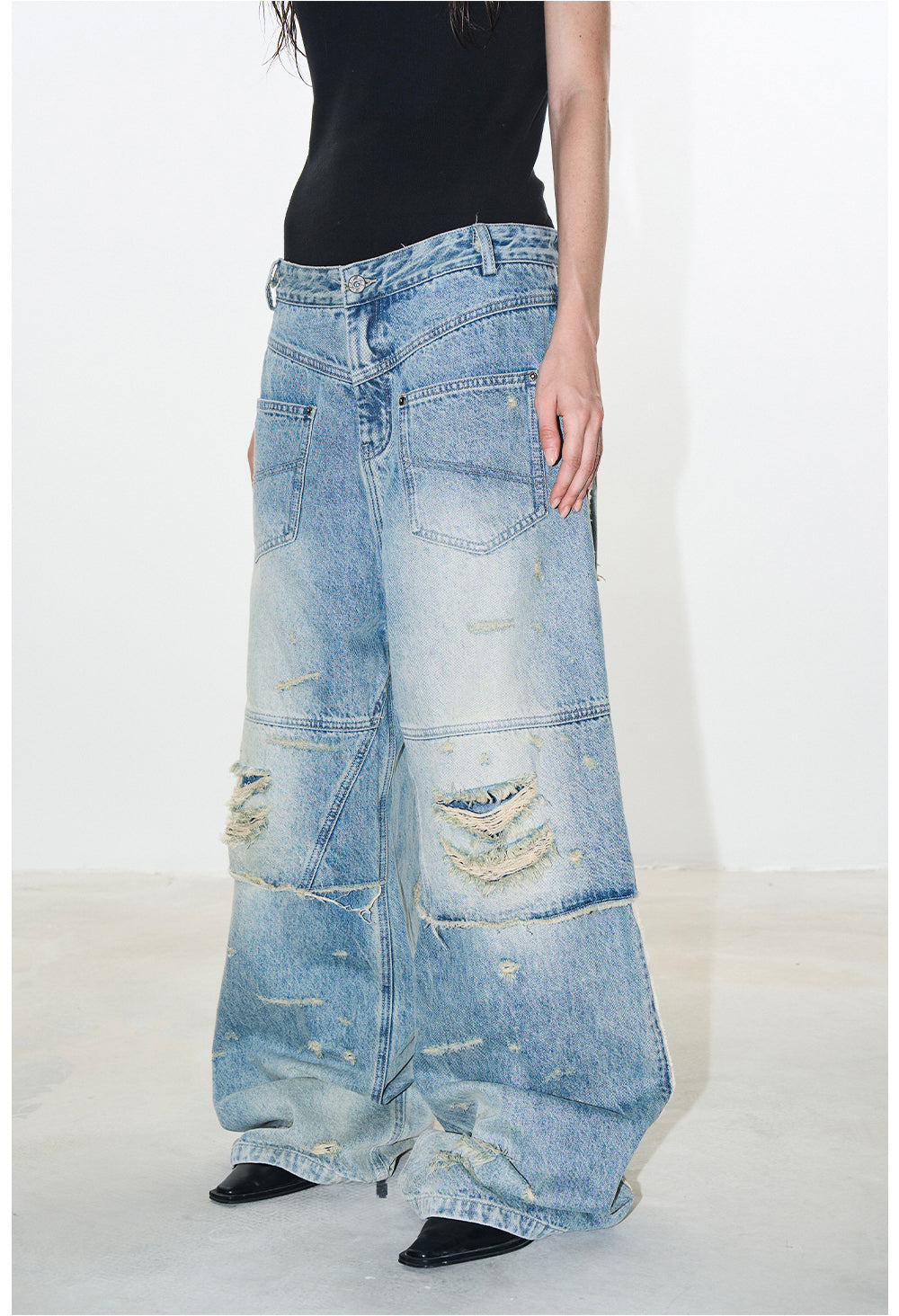 Ripped Damage Washed Denim Pants