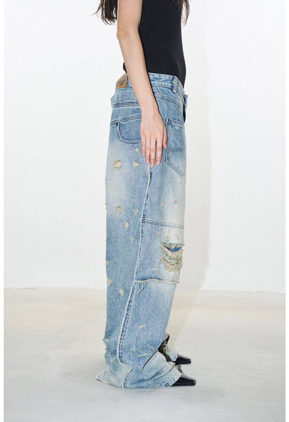 Ripped Damage Washed Denim Pants