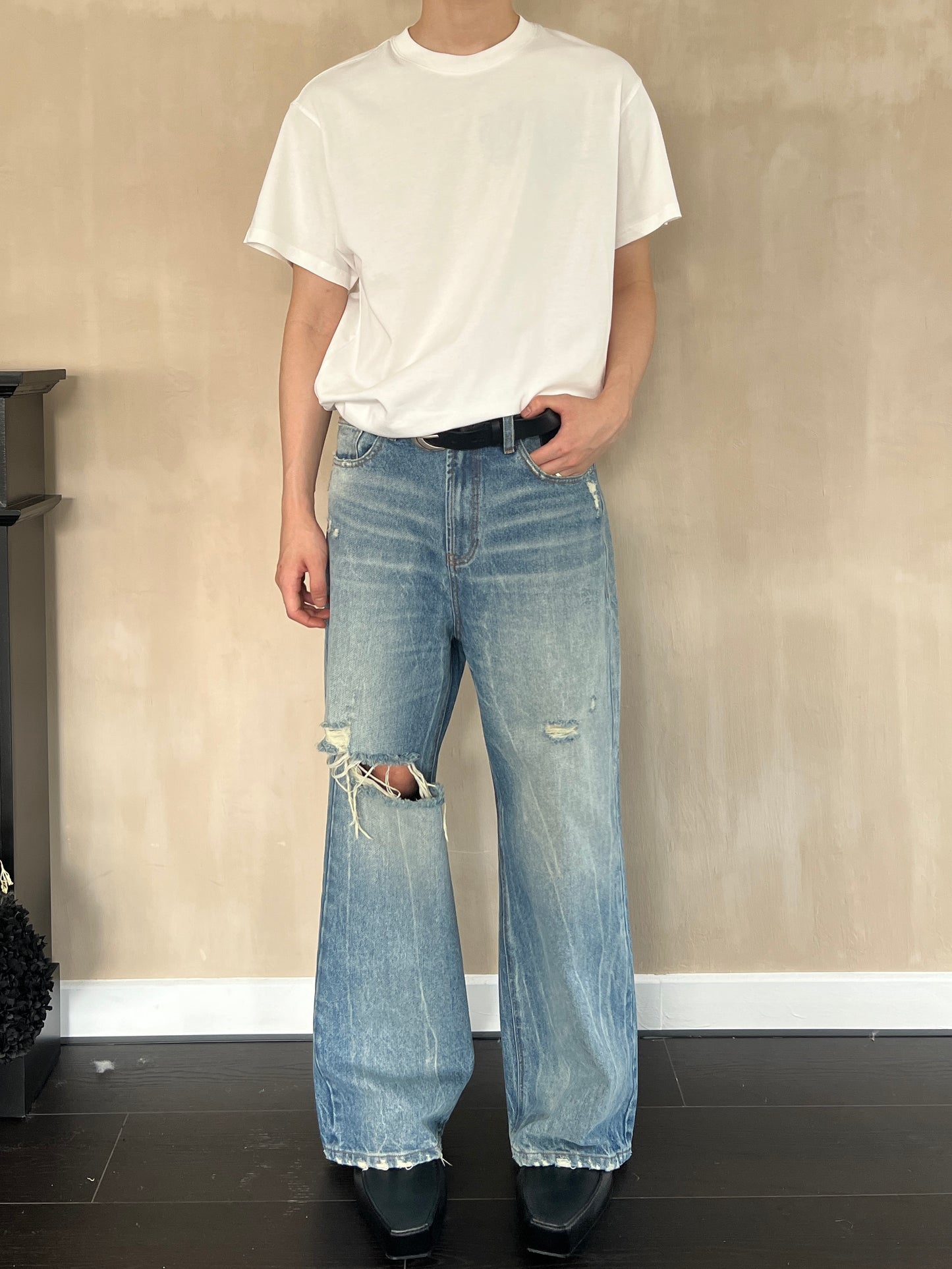 Retro Washed Straight Leg Baggy Jeans