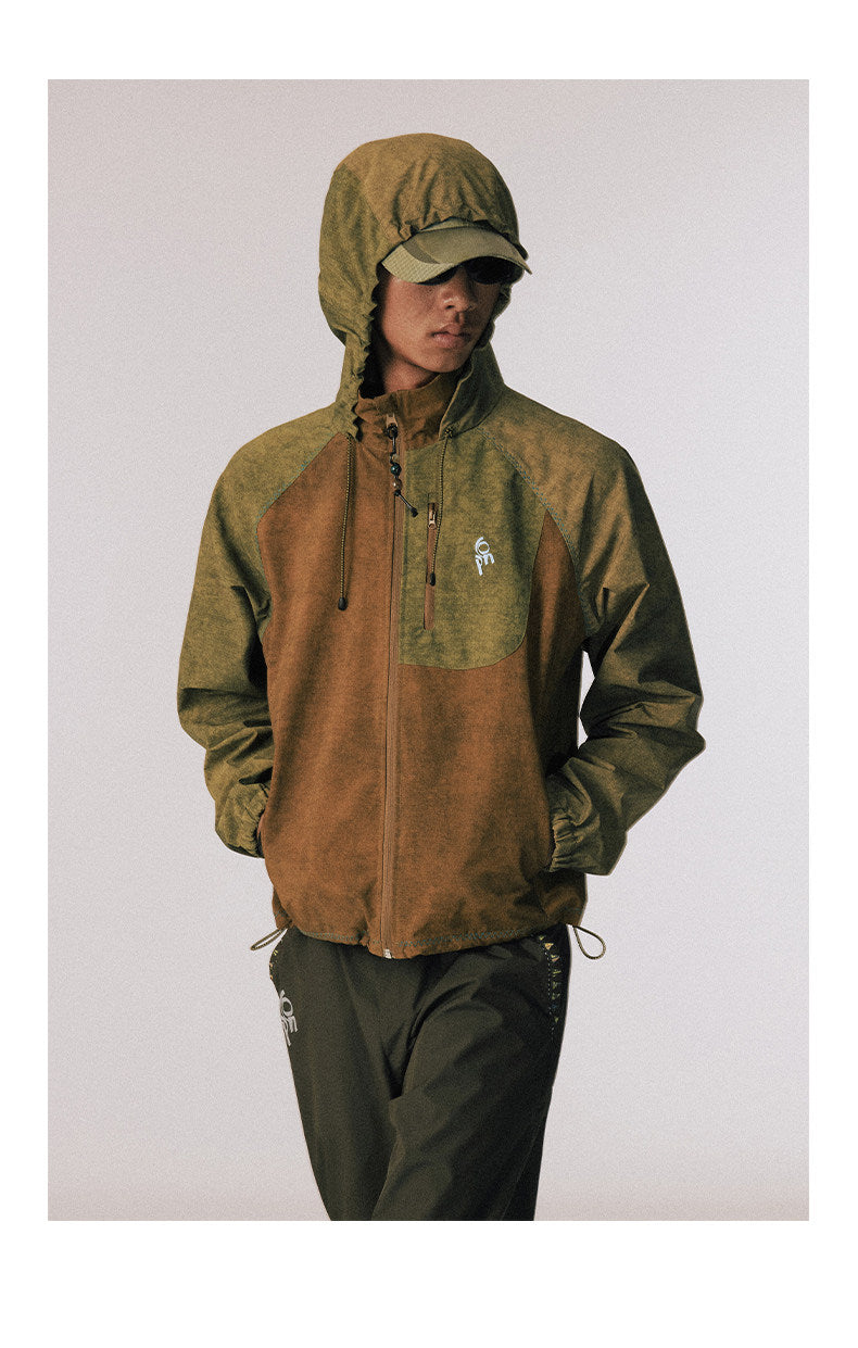 Water-repellent nylon hooded jacket