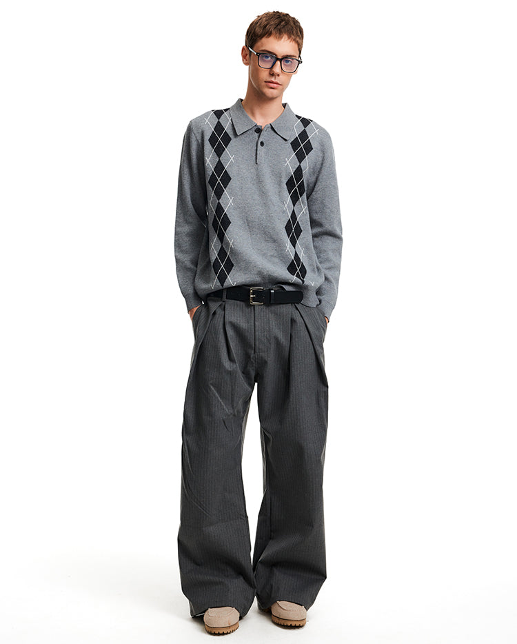 Contrast Color Diamond Knit Sweater