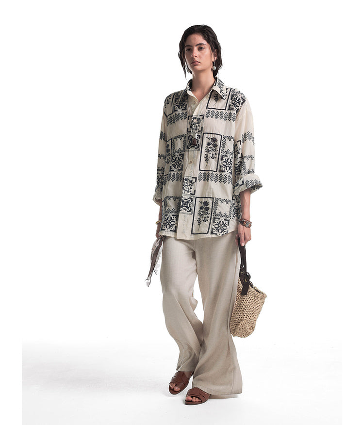 Embroidered contrast color shirt