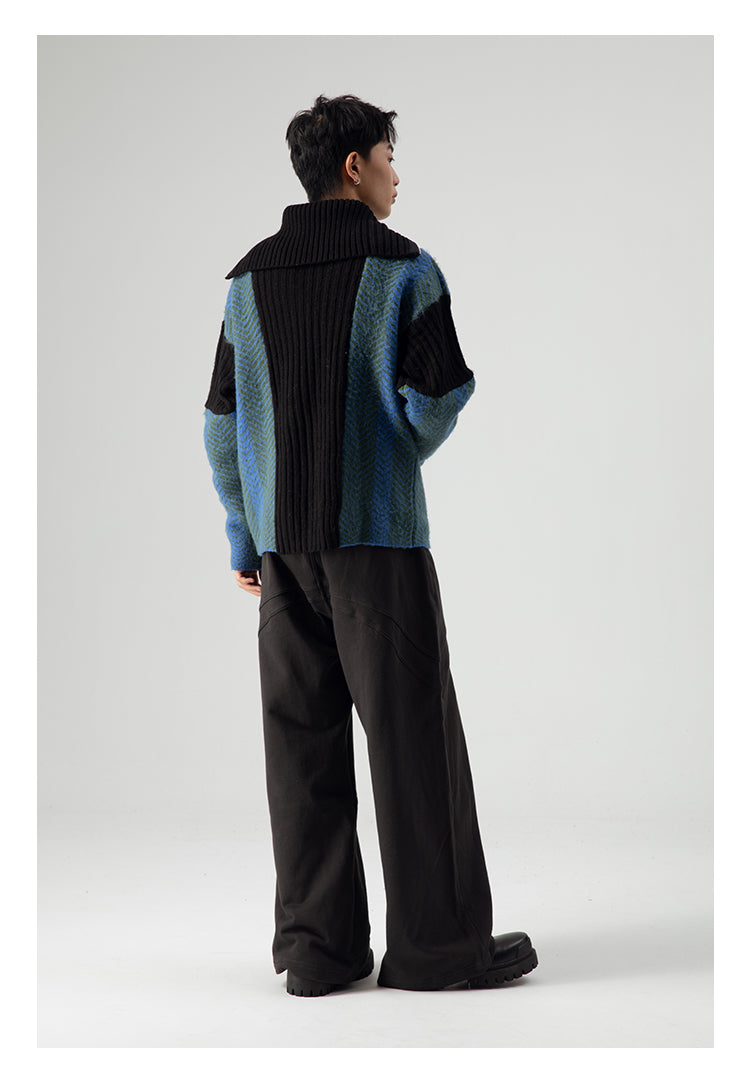 Mohair Stitch Lapel Zipper Sweater