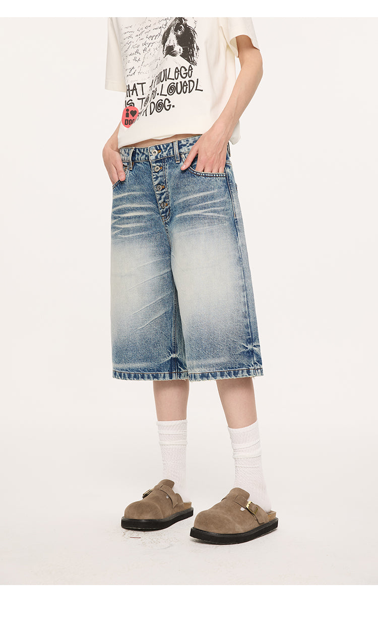 Button-down denim shorts