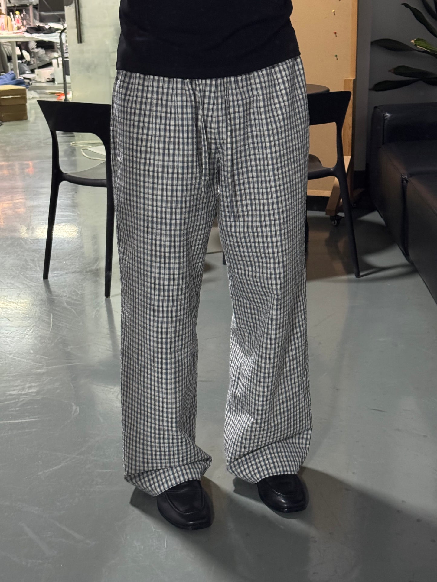 Check Pattern Loose-Fitting Casual Pants