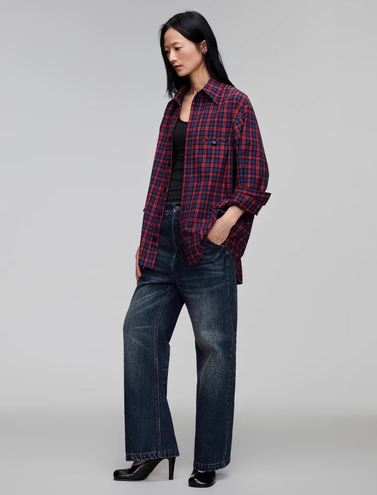 Washed Straight Denim Pants