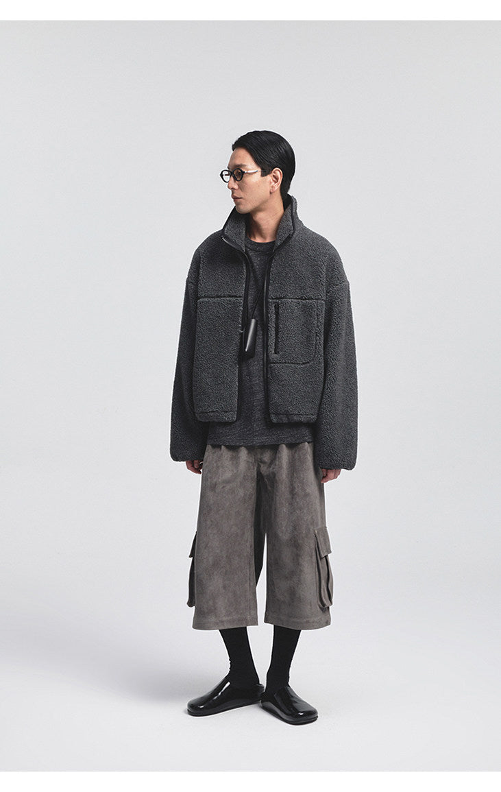 Multi-Pocket Short Fleece Jacket