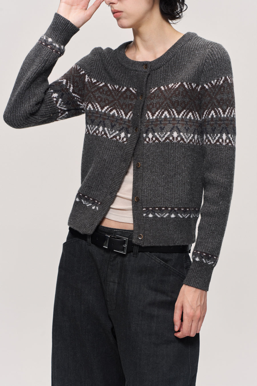 Jacquard wool blend cardigan