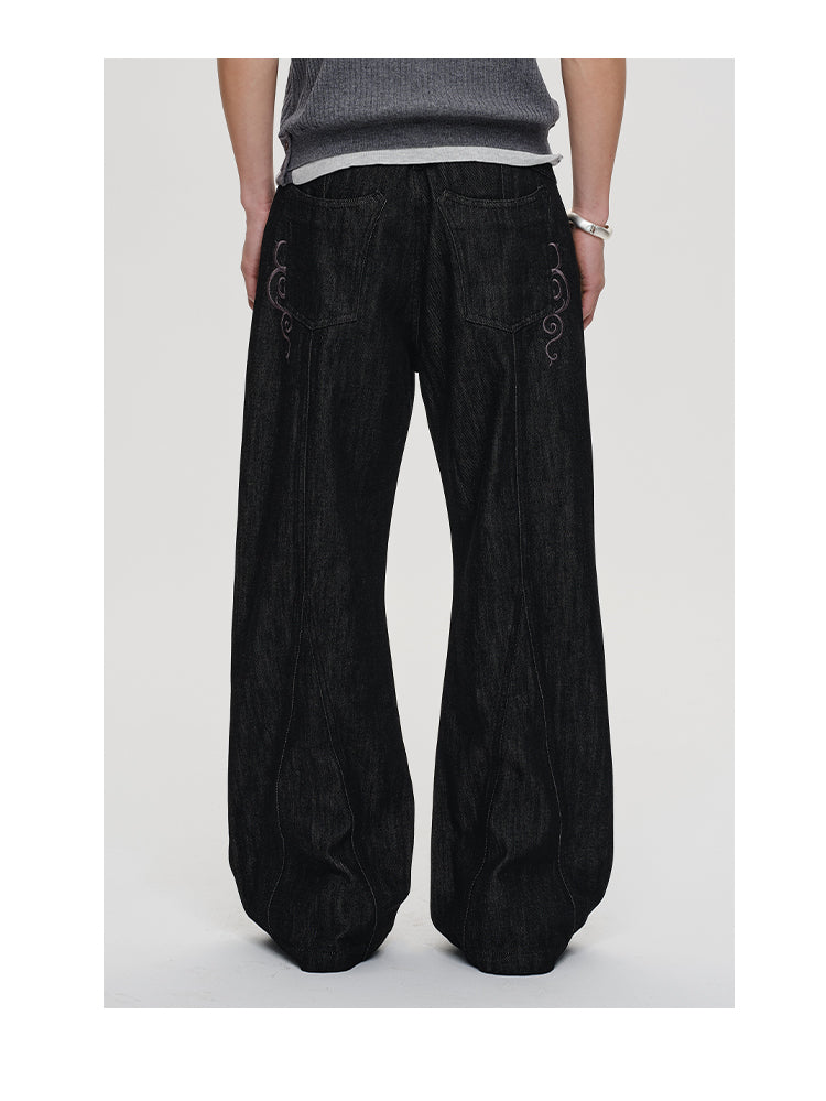 Flower embroidered jeans