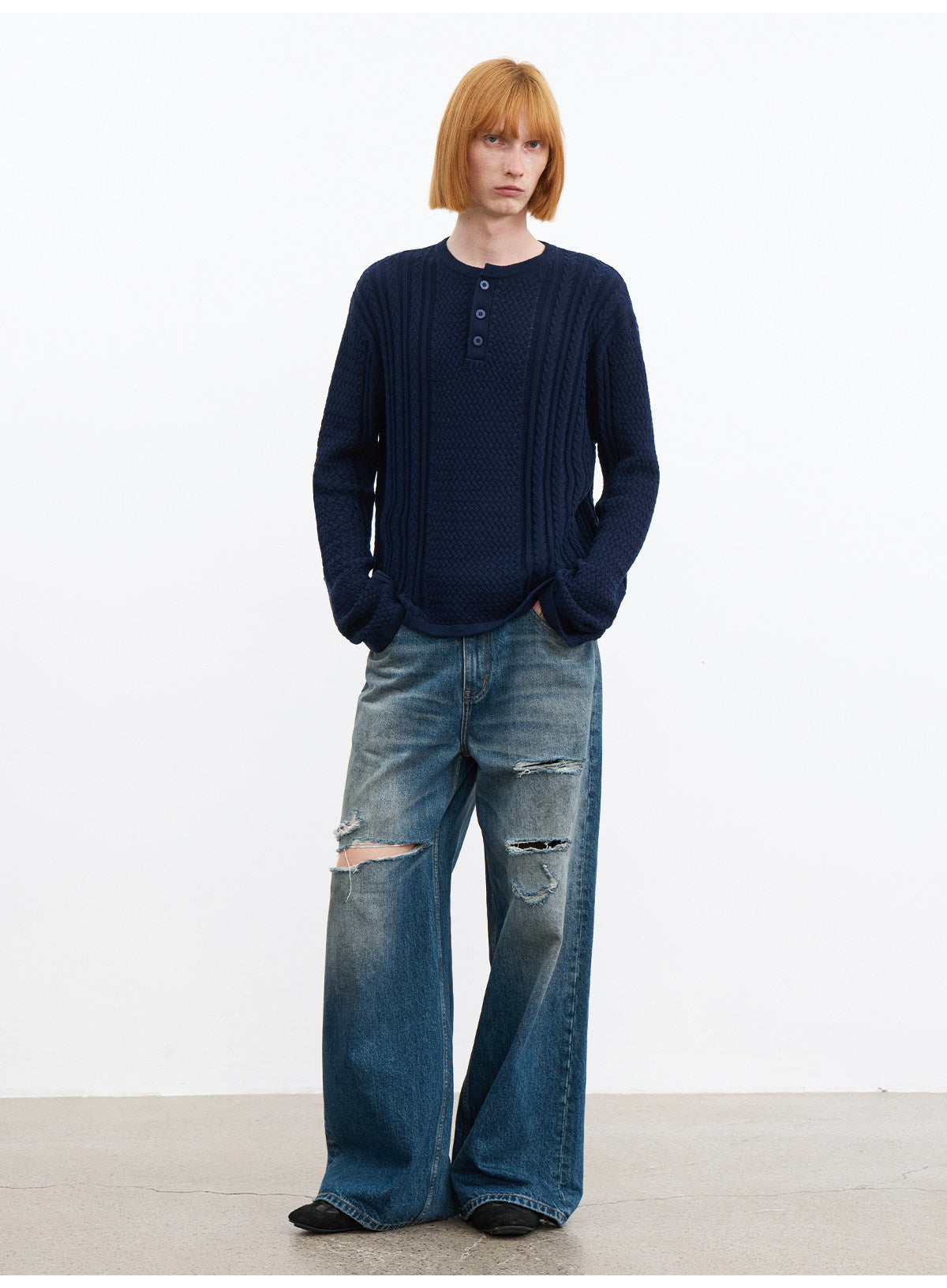 Henley-Neck Knit Shirt