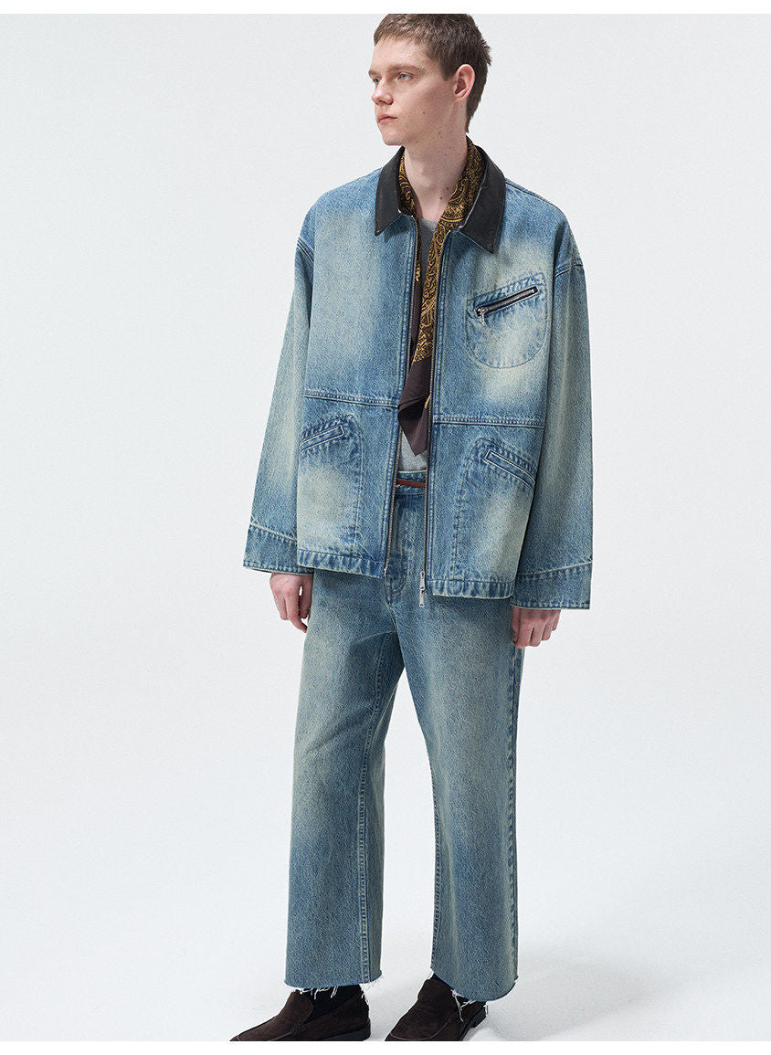 Multi-Pocket Washed Denim Jacket