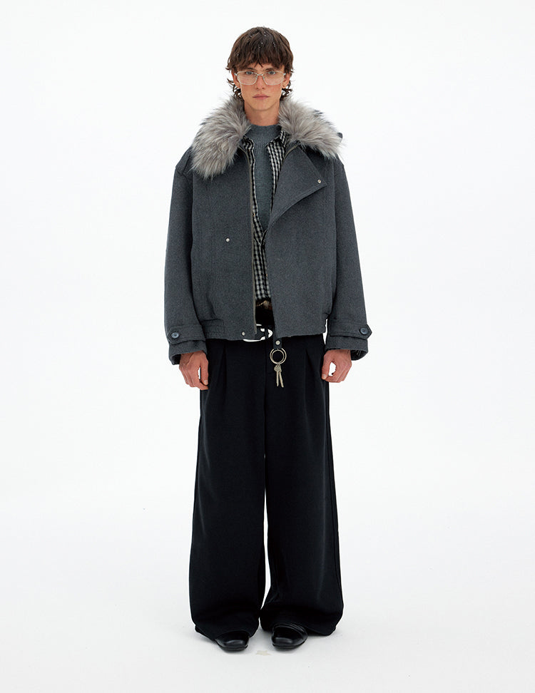 Deconstructed Faux Fur Collar Coat