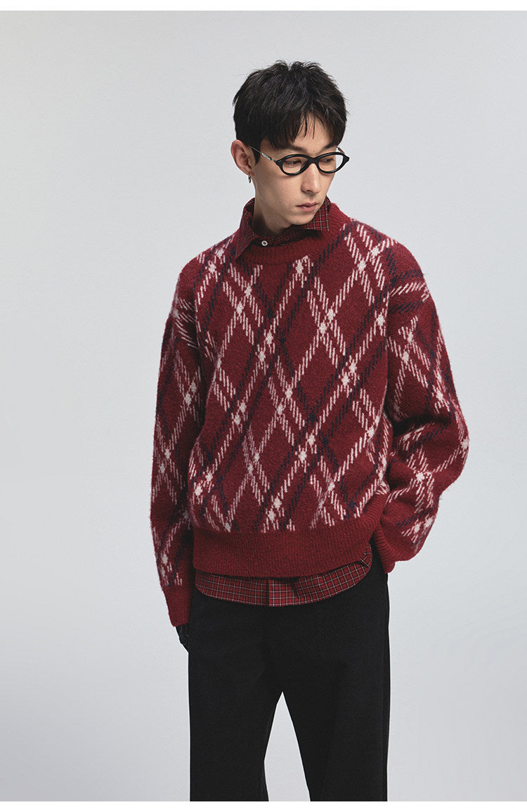 Diamond Pattern Crew Neck Sweater