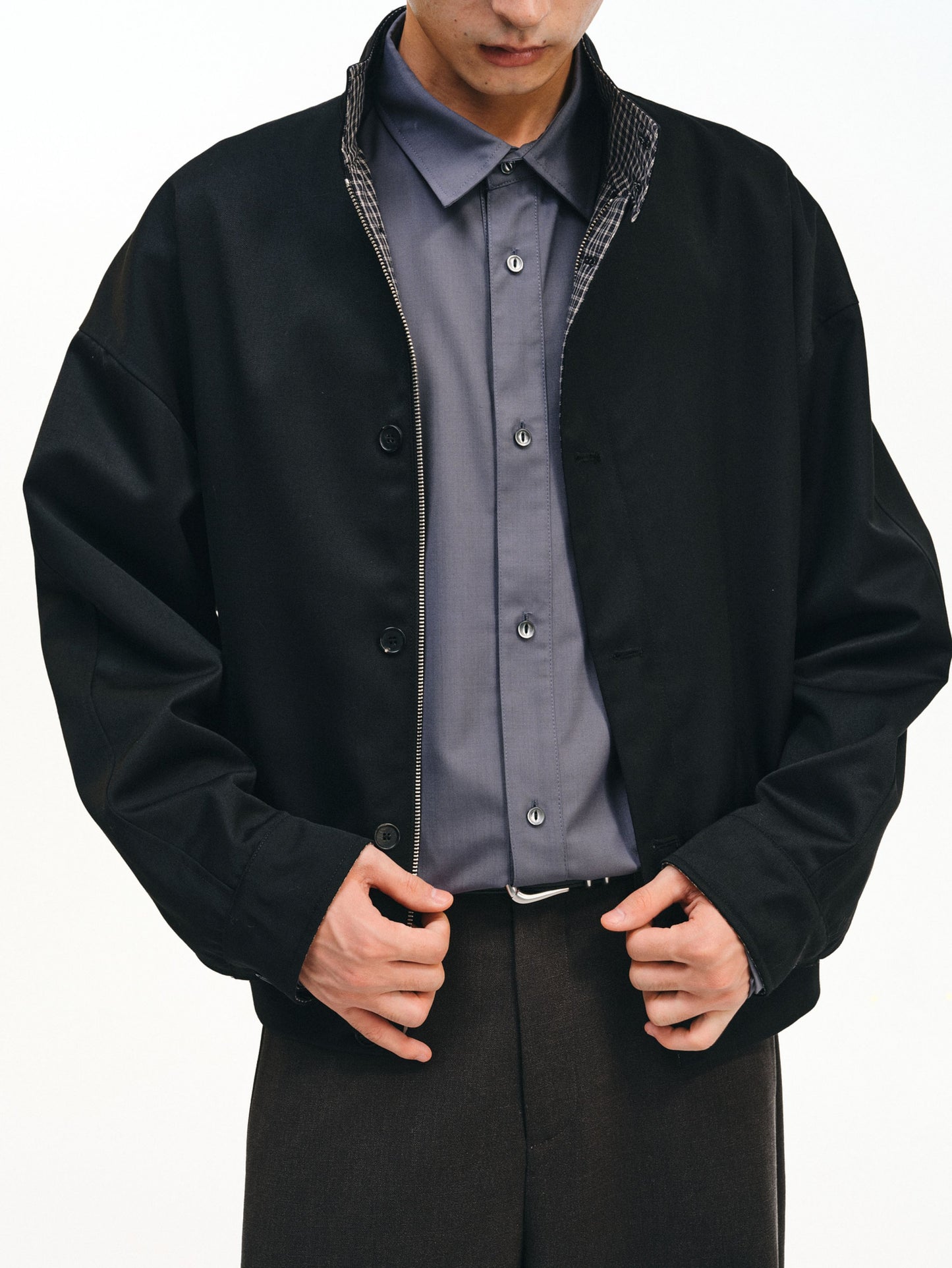 Checkered Splicing Harrington Jacket