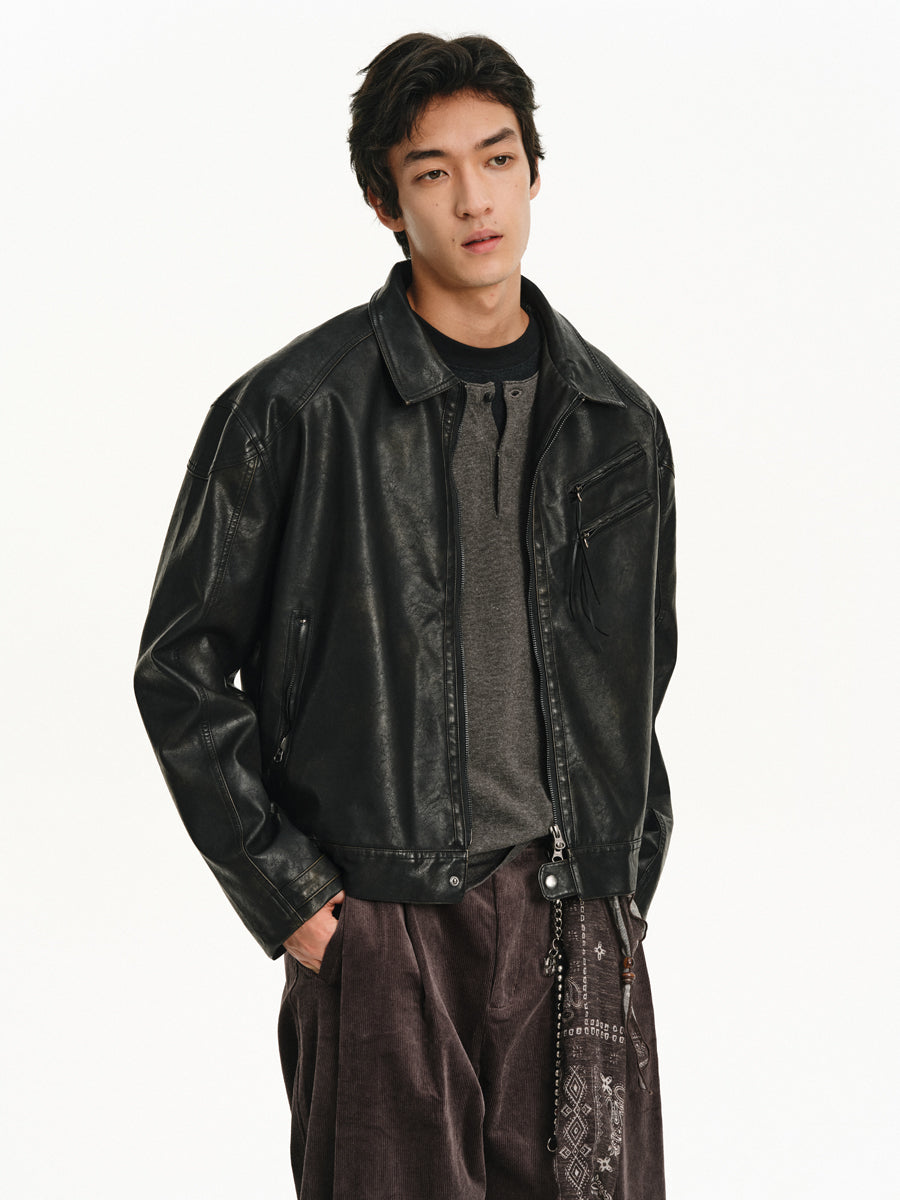 Washed Leather Oversized Jacket