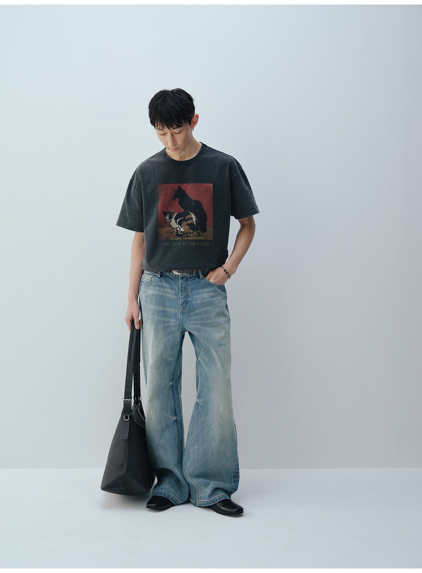 A라인 건 프린트 데님 팬츠