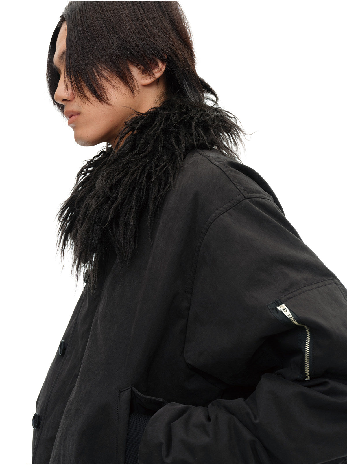 Detachable fur collar distressed jacket