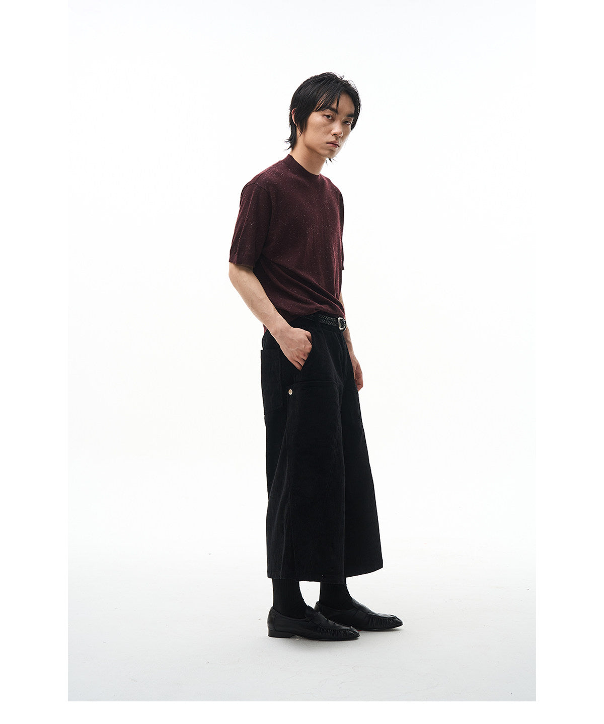 Color-Blocked Half-High-Collar Knit Shirt