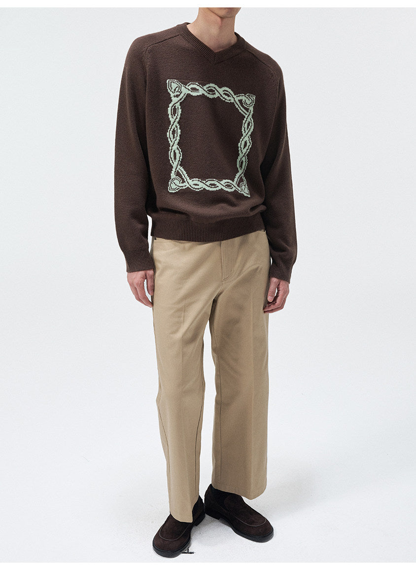 Original Knot Jacquard V-Neck Sweater
