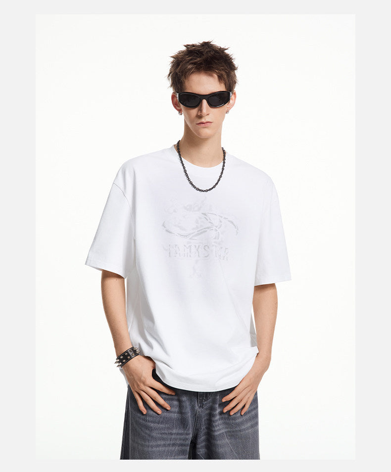 Stereo Print Logo Crack-Pattern T-Shirt