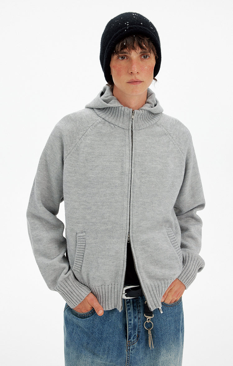 Patchwork Hooded Knit Cardigan