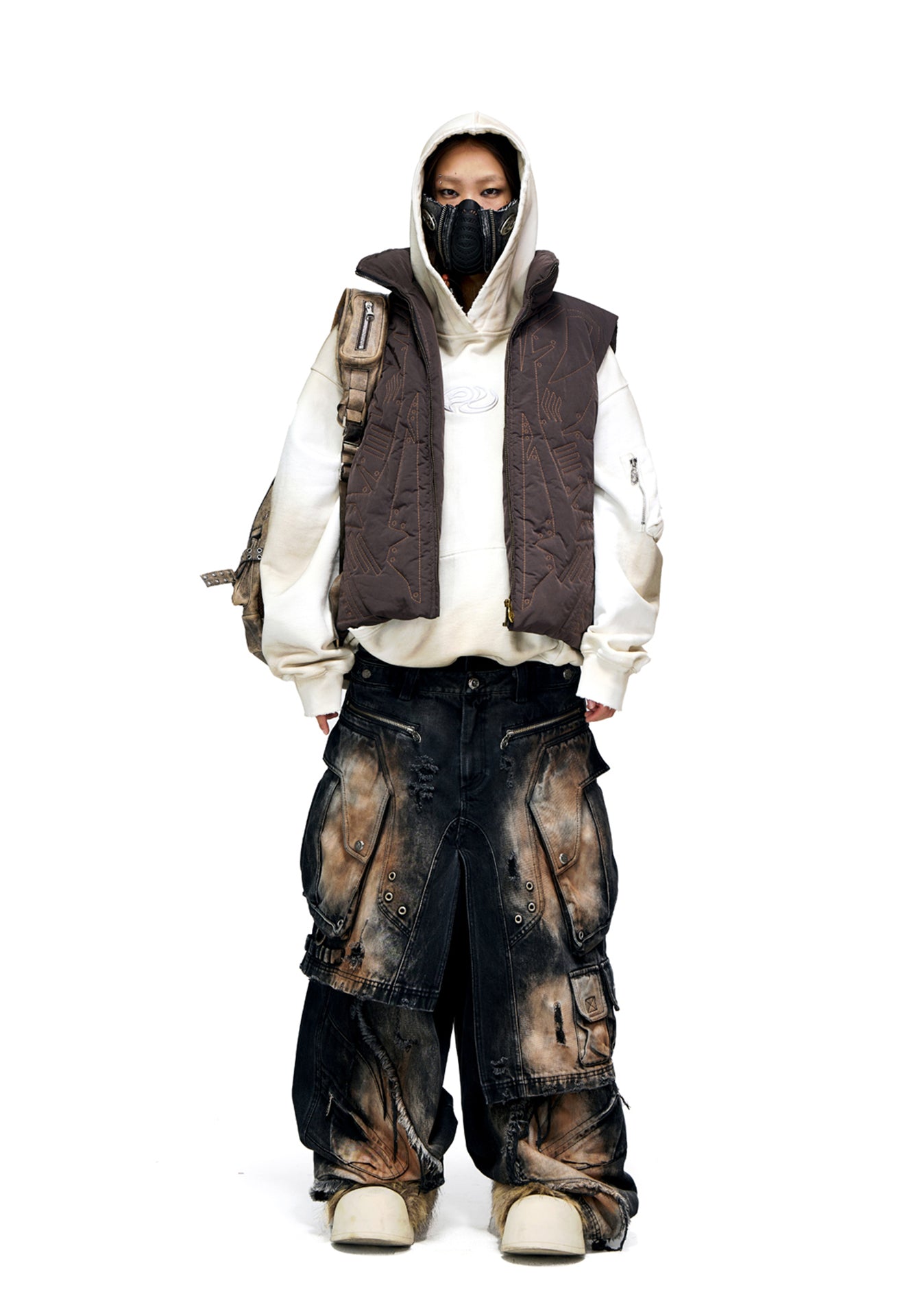 Armor stitch embroidered down vest