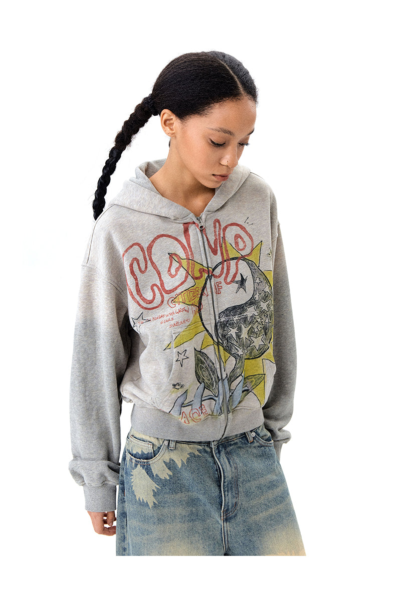 Printed Flower Hooded Sweatshirt