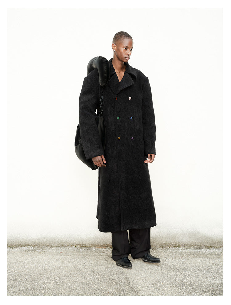 Shoulder pad double-breasted long coat