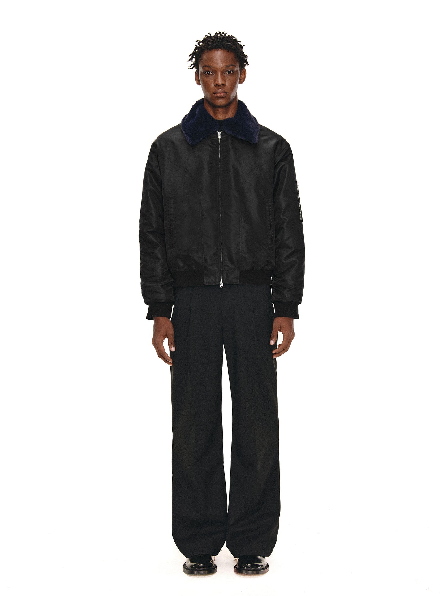 Contrast Fur Collar Bomber Jacket