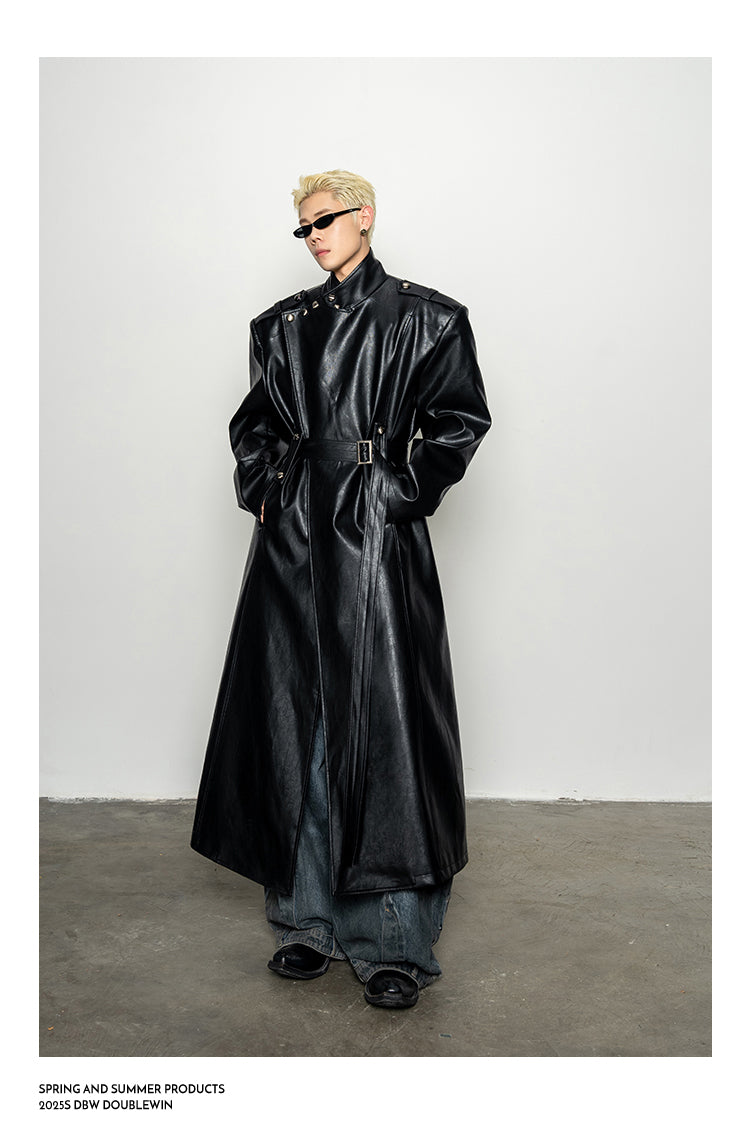 High-End Large Lapel Leather Coat