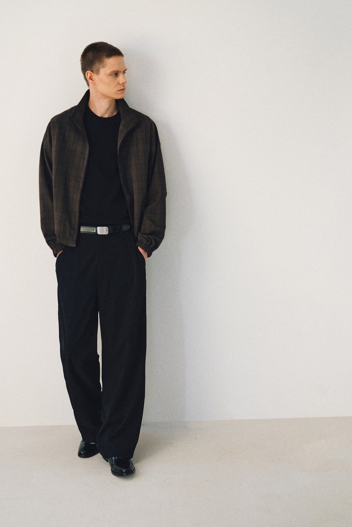 Dark Check Stand Collar Jacket