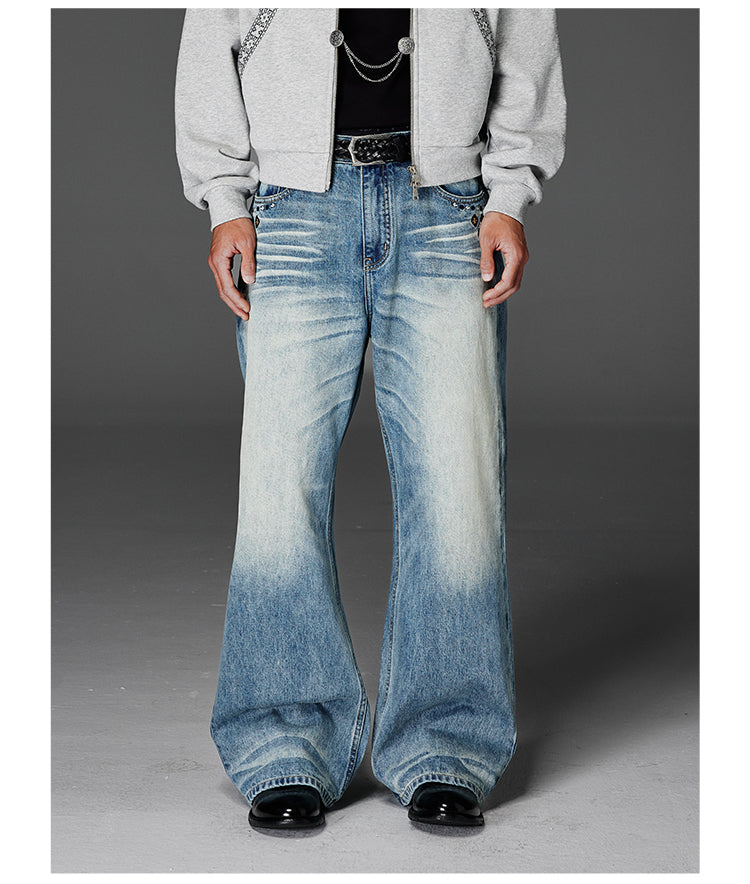 Embroidered washed jeans