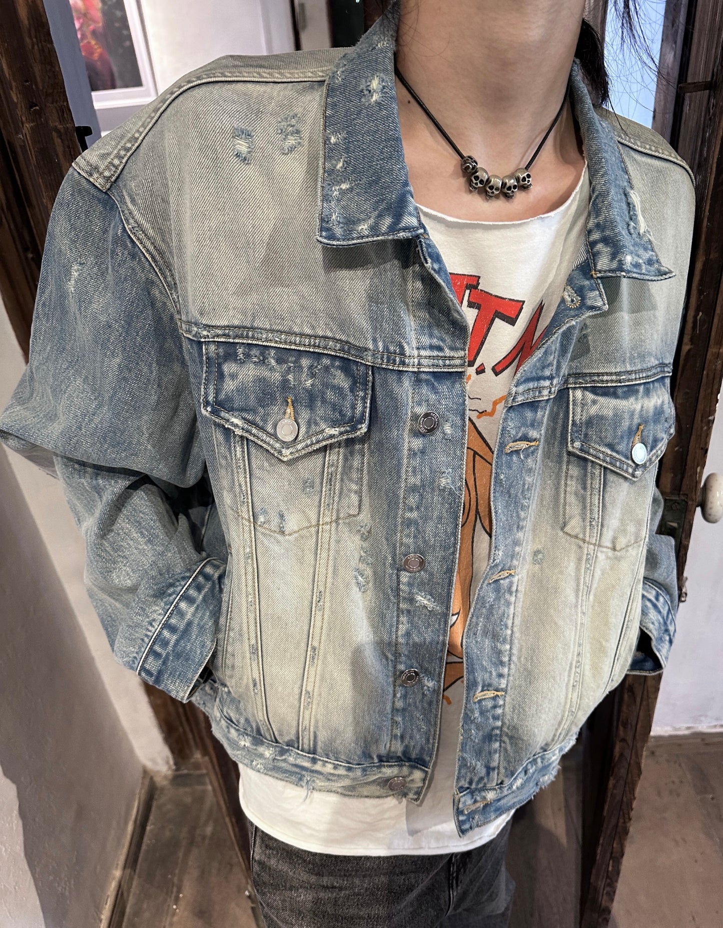 Washed Destroyed Short Denim Jacket