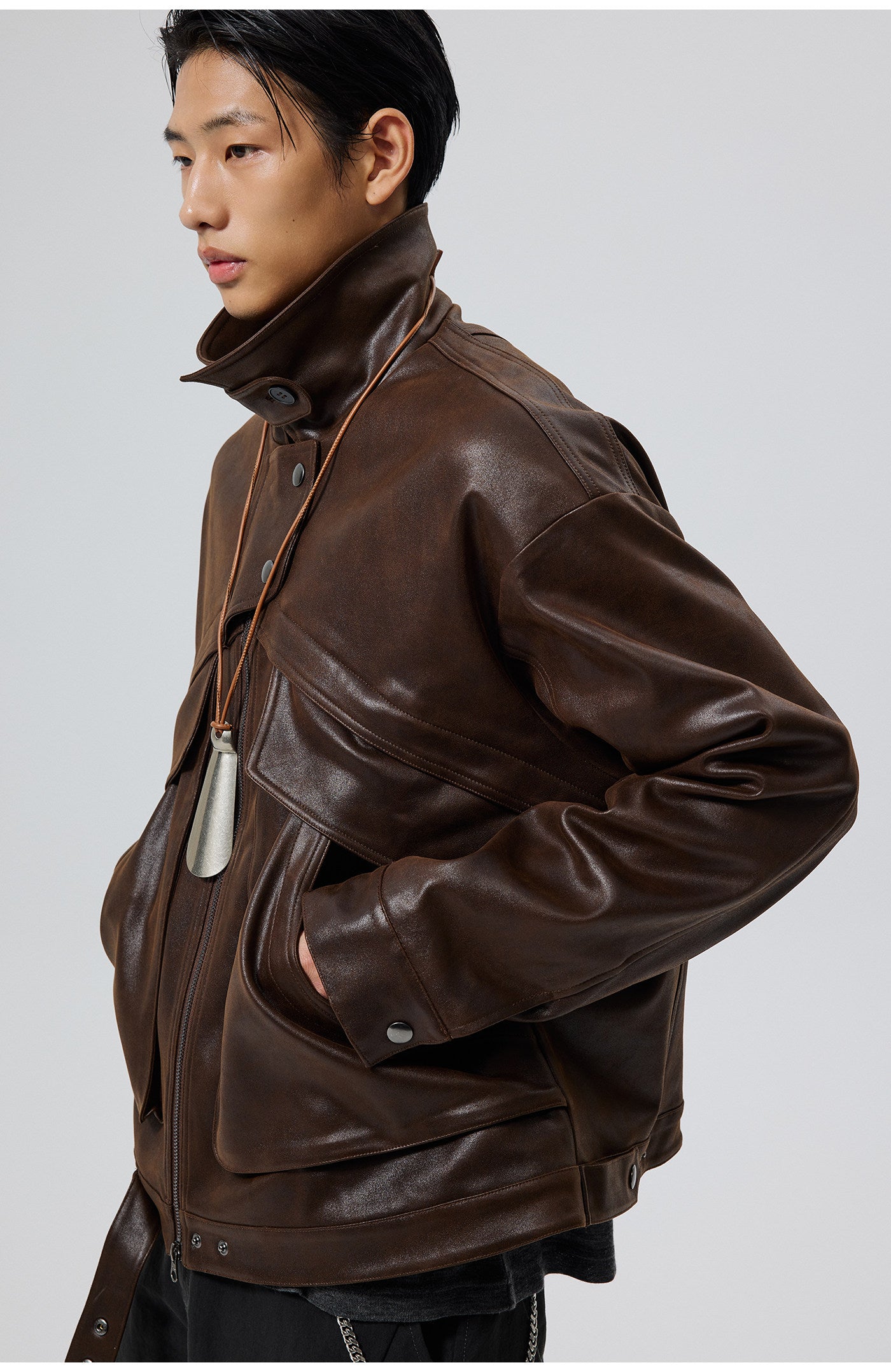 PU Material Oversized Leather Jacket