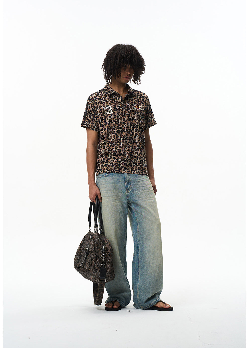 Vintage Polo Shirt with Leopard-Print Embroidery